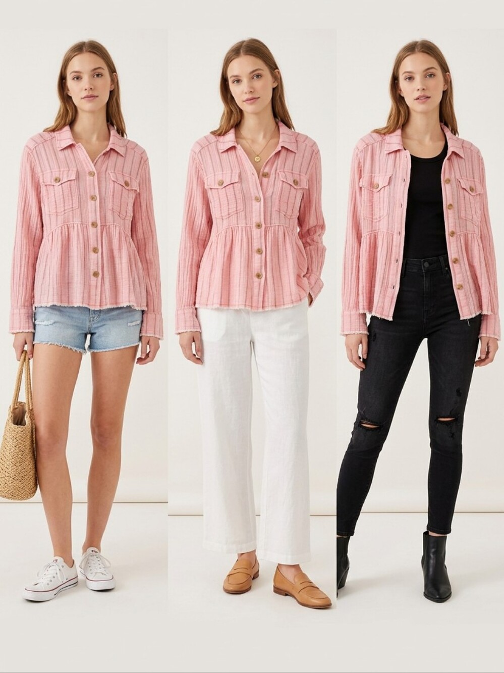 Mystree Washed Pink Peplum Jean Jacket